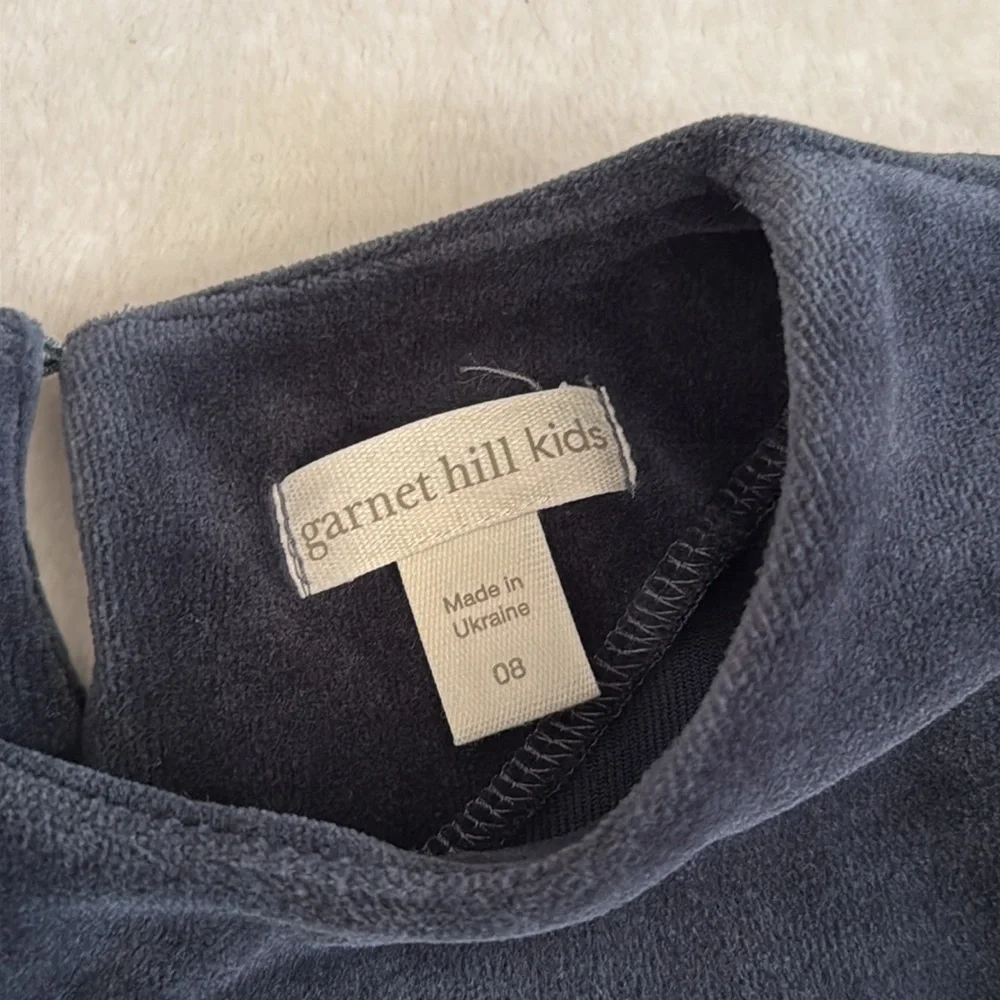 Garnet Hill Kids | Madeline Velour 3/4 Bell Sleeve Flounce Dress Blue (8)